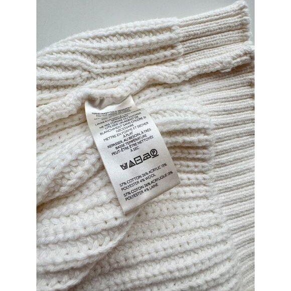 MAEVE Ivory Cotton Acrylic Ribbed Knit Sculptured V-Neck Sweater, Size M - Picture 11 of 13
